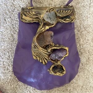 Vintage 1970's Carvalhu's Brutalist Amethyst, Brass & bronze purple Leather bag